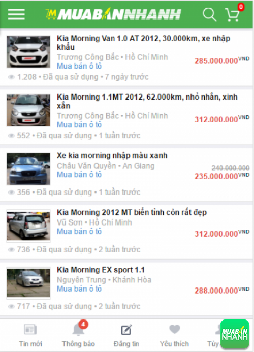 danh sách xe Kia giá rẻ tại Mua Bán Nhanh